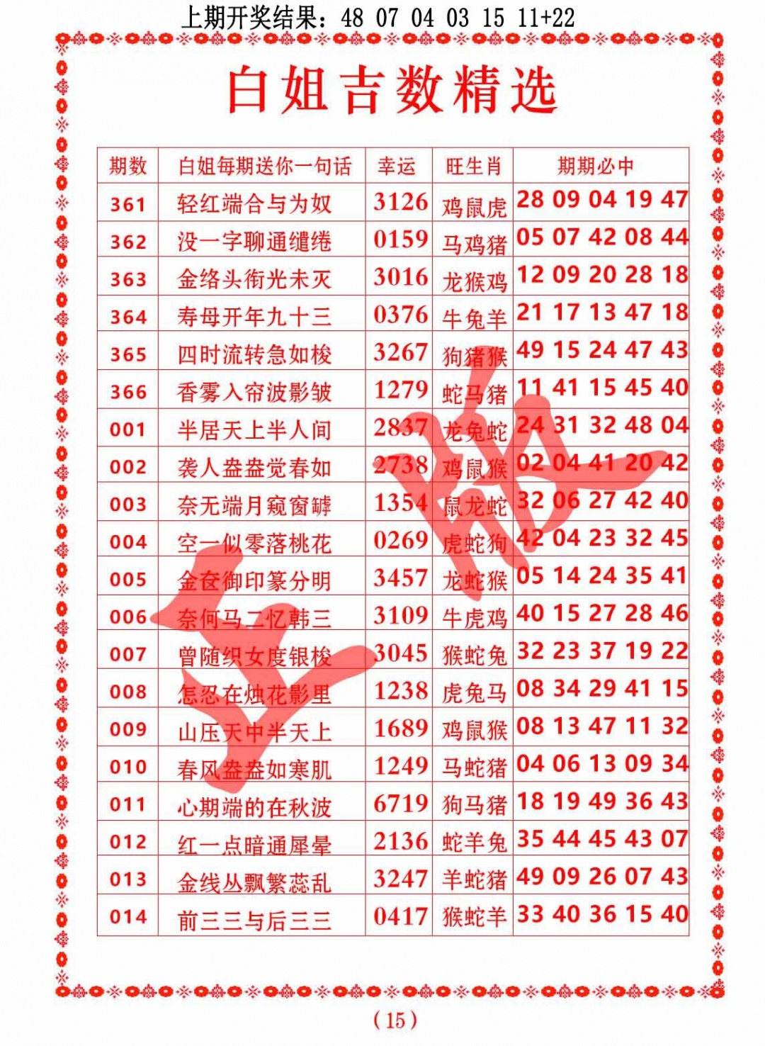 003期白姐吉数精选[图]