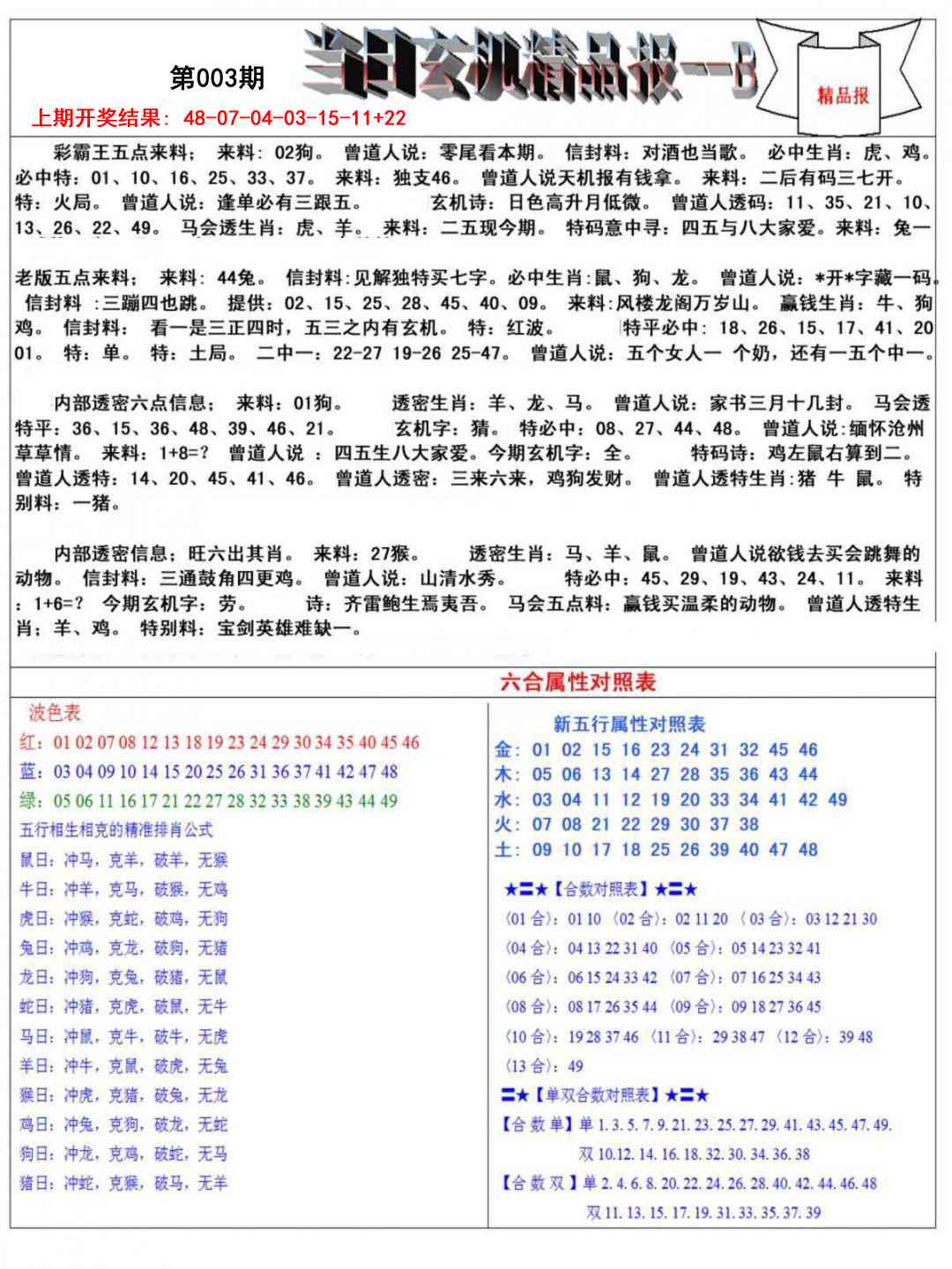 003期当日玄机精品报B[图]